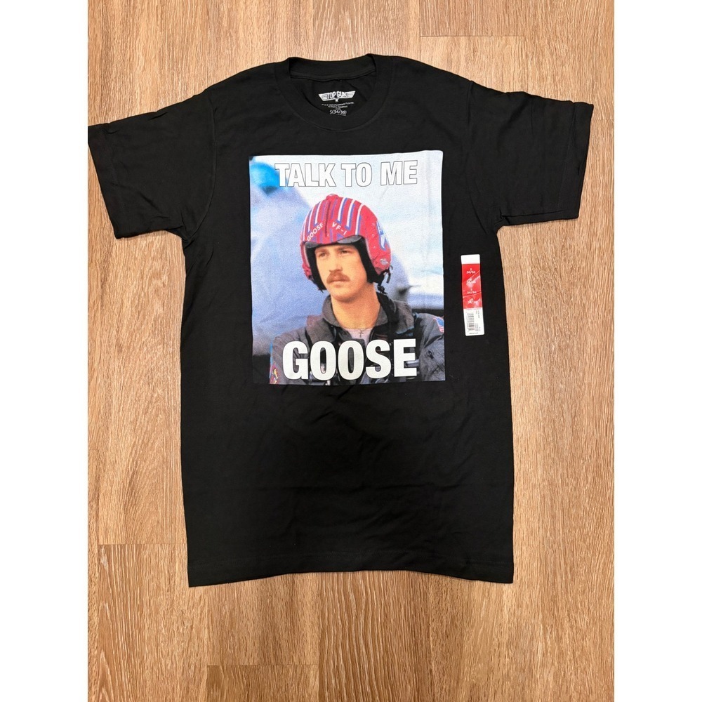 Top Gun Talk To Me Goose Mens Black Graphic T-Shirt Small S 34/36 Movie Tee NEW